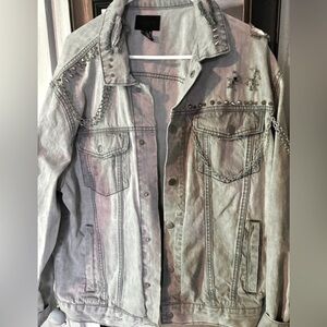 Forever 21 Light Wash Distressed Punk Jacket + Spikes & Chains